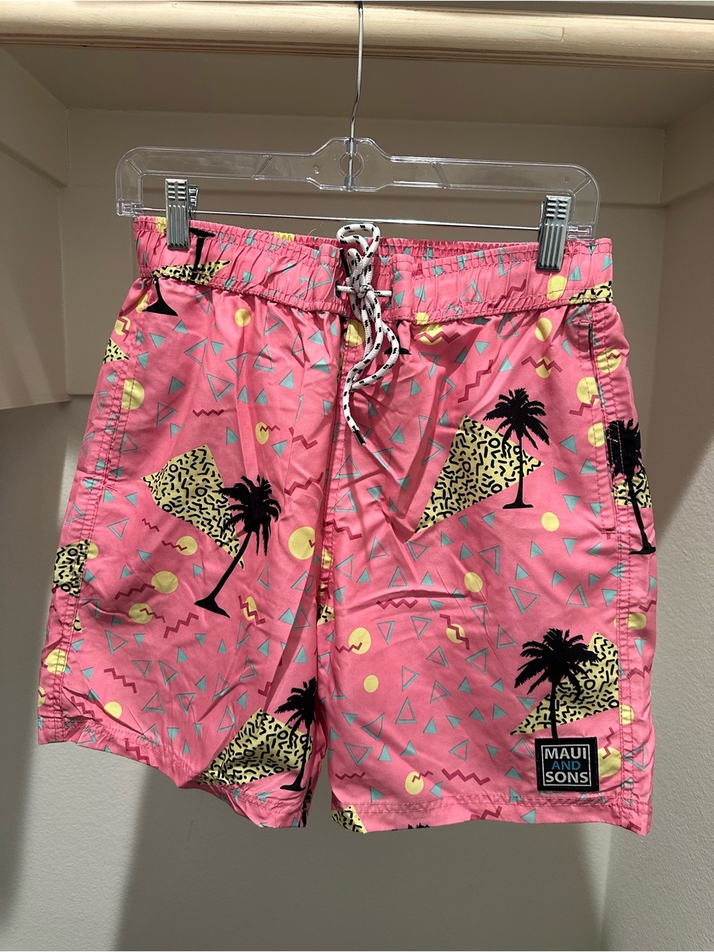 Maui and Sons Pink Tropical Graphic Swim Trunks